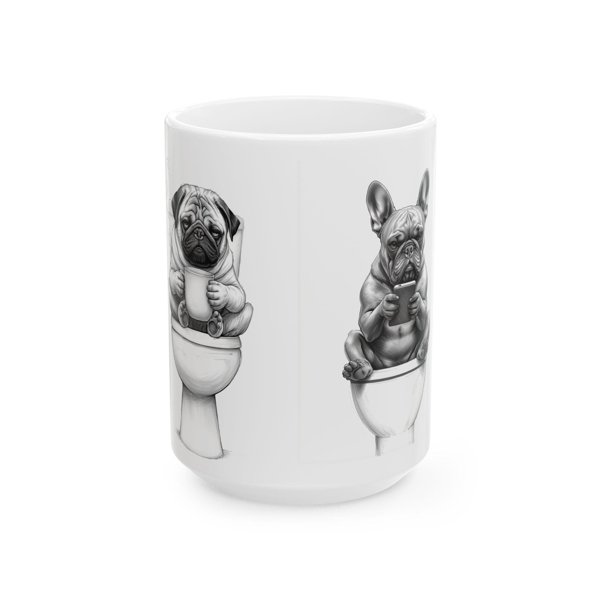 Pug and French Bulldog Toilet Humor Mug | Ceramic Coffee Cup