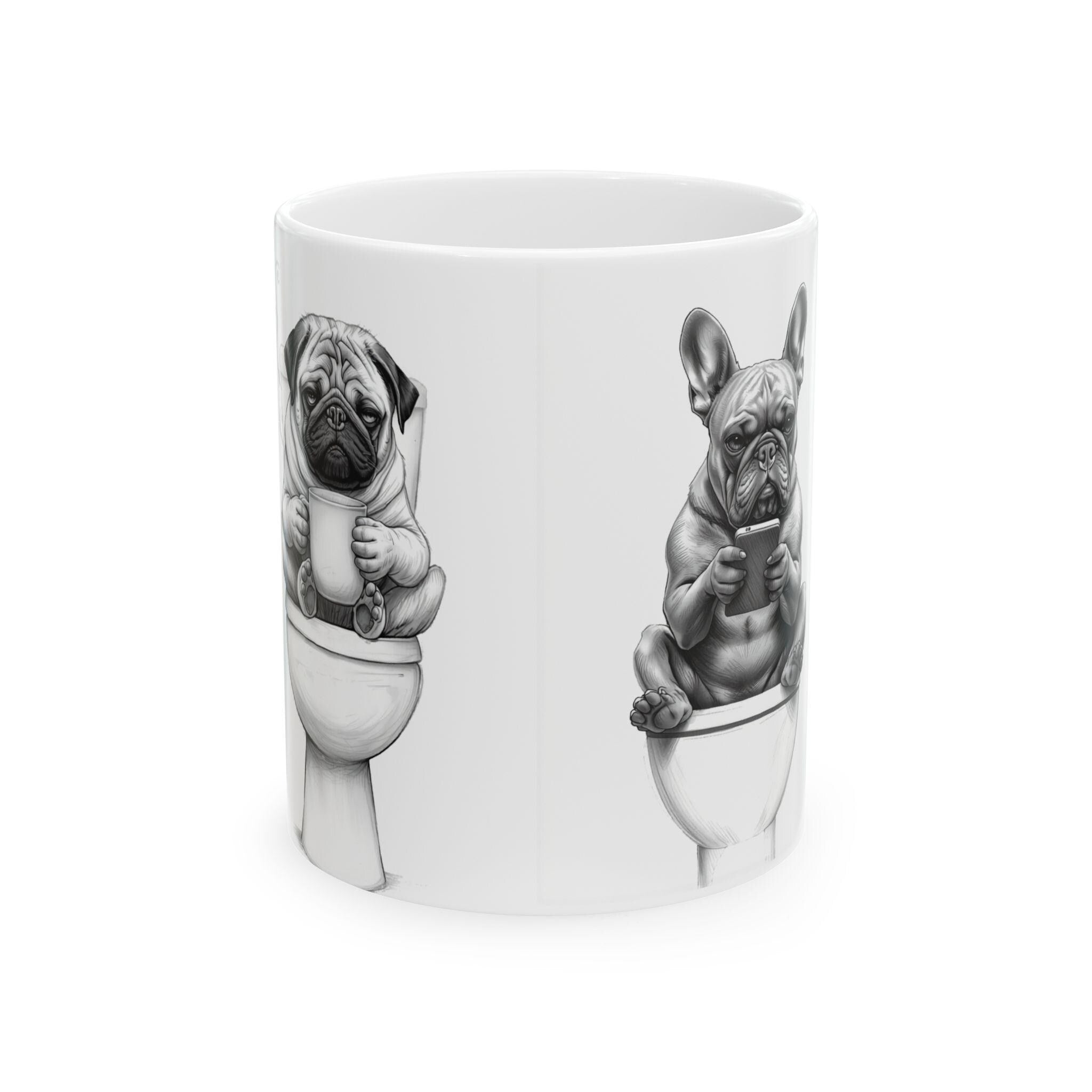 Pug and French Bulldog Toilet Humor Mug | Ceramic Coffee Cup